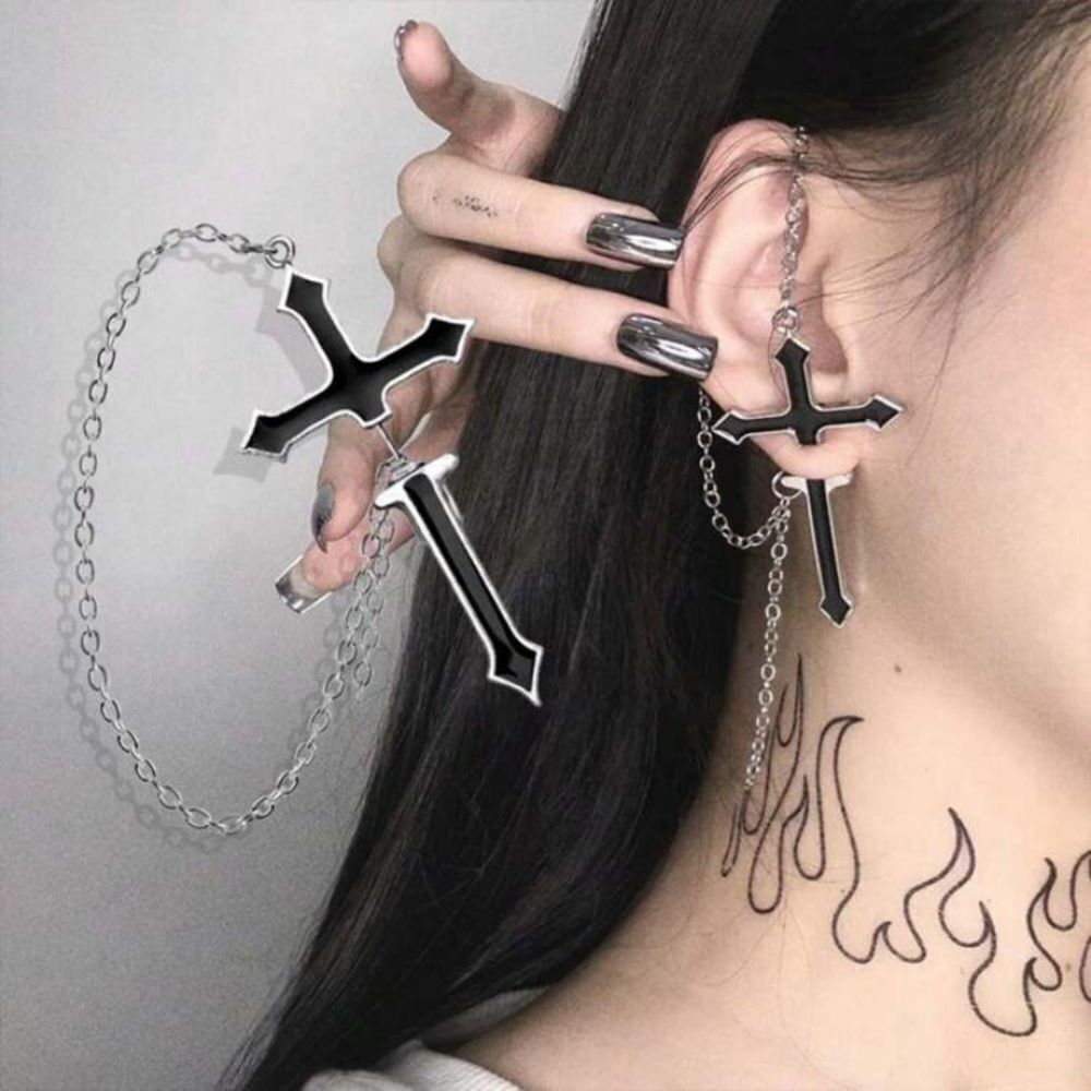 3for$20 NEW Black Cross One Piece Chain Trendy Earring